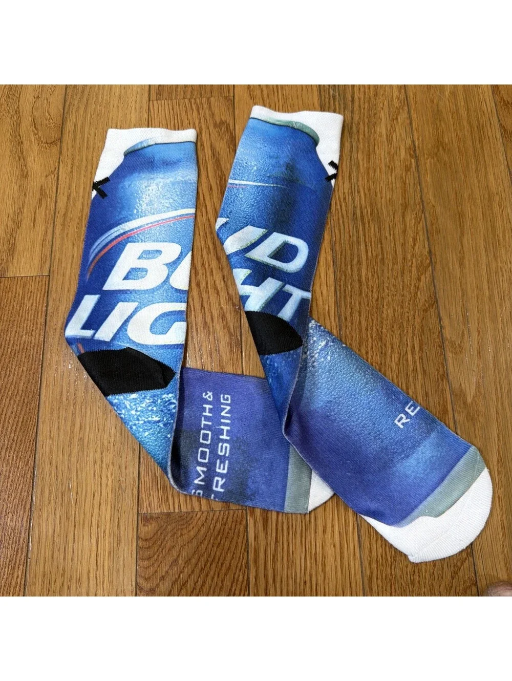 Bud Light Beer Graphic Crew Socks Blue Novelty Men’s Women’s Unisex Pair
